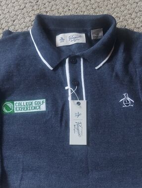 Original Penguin Navy Polo with White Trim and Embroidered Logo